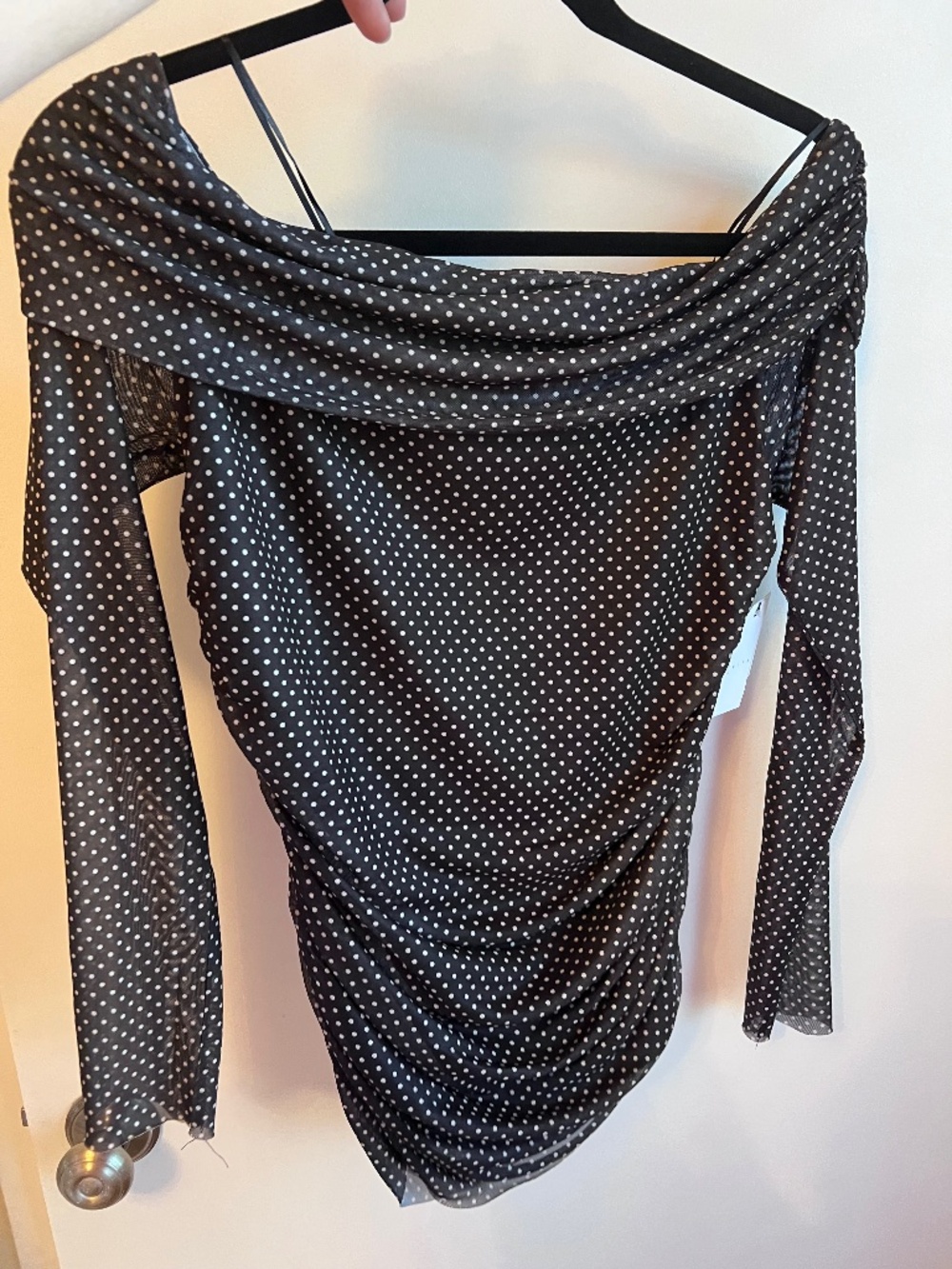 NEW! Black & White Polka Dot Blouse Top Over the shoulder